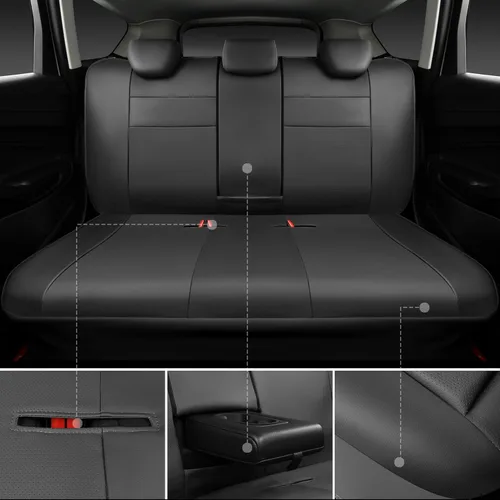 Miniatura 4 de CAR PASS Juego completo de fundas de asiento de cuero, universal, resistentes al agua, soporte de respaldo de espuma 3D, comodidad de lujo, 5 Gris
