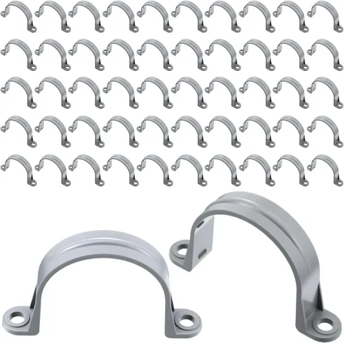 Miniatura 9 de Demissle Abrazadera de conducto de PVC, 2 correas de agujero, correa de conducto de plástico gris resistente, soporte de montaje con clip en U