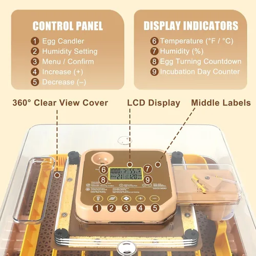 Miniatura 4 de Incubadora de 48 Huevos con Giro Automático y Control de Humedad Incubadora Digital de Aves de Corral para Huevos de Pollo, Pato, Codorniz, Ideal