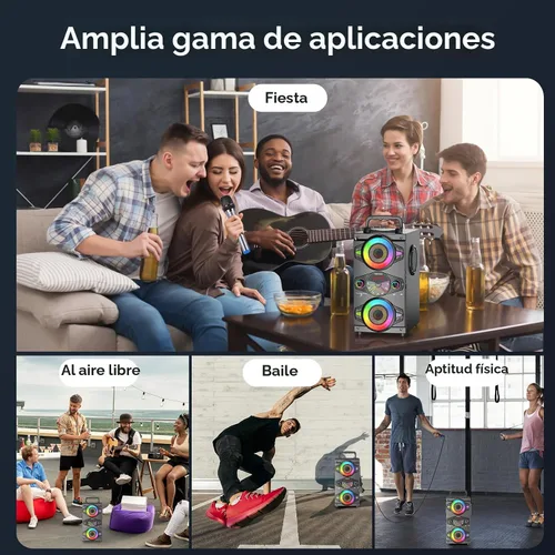 Miniatura 7 de Altavoces Bluetooth, altavoz Bluetooth inalámbrico portátil de 60 W, para fiestas en casa, para exteriores, con subwoofer, radio FM, luces LED