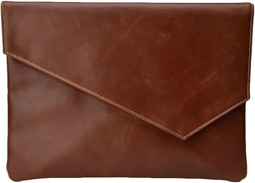 Miniatura 2 de Maletín de cuero para hombre, bolso de mano con solapa tipo sobre, Marrón