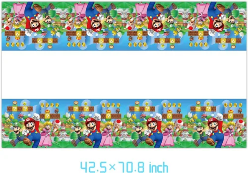 Miniatura 5 de Mario Party Supplies 41 El paquete incluye 20 platos, 20 servilletas, 1 mantel para decoración de fiesta de cumpleaños de Mario (F456456)