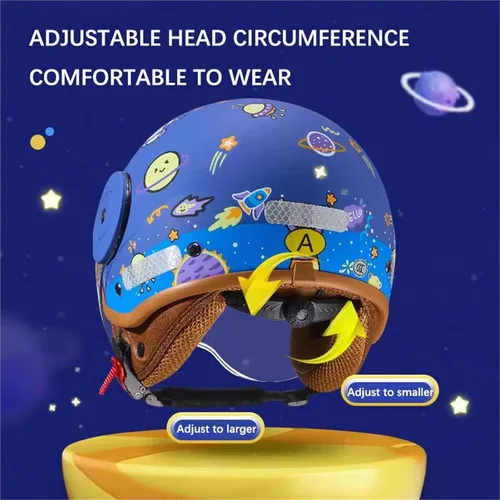 Miniatura 5 de Casco de motocicleta retro para niños 3/4, aprobado por el DOT, casco vintage de cara abierta para scooter eléctrico, kart, bicicleta de tierra, Azul