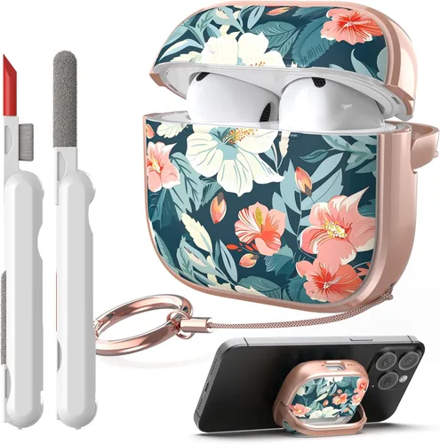 Miniatura 9 de TATOFY Funda con cerradura para estuche de Airpods Pro, funda rígida de flores para iPod Pro para mujeres y niñas con soporte para teléfono y kit