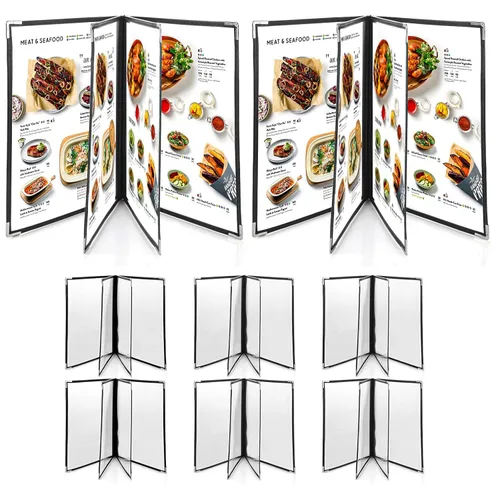 Miniatura 12 de 2 piezas cubiertas de menú de 8.5 x 11 pulgadas, 6 páginas, 12 vistas, soporte transparente de menú de restaurante para restaurante, bar, cafetería
