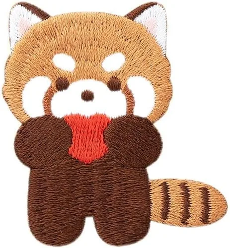 Miniatura 5 de Parche bordado de panda rojo de dibujos animados, autoadhesivas, parches de mapache pequeño, calcomanías de tela para bordar sin costura para ropa