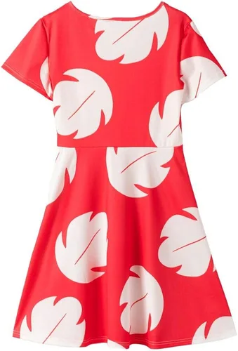 Miniatura 6 de Vestido de cosplay para mujer, vestido rojo de manga corta hasta la rodilla, vestido de fiesta de noche, vestido rojo lilo, Rojo