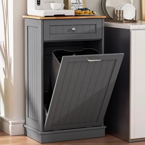 Miniatura 12 de Spurgehom Gabinete de Basura Inclinable de 13 Galones Bote de Basura de Cocina Oculto Gabinete de Basura y Reciclaje Independiente con Cajón Oculto