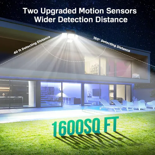 Miniatura 4 de LYWALT Luces solares para exteriores – 3000 lm, 188 luces LED con sensor de movimiento, 4 cabezales IP65, luces de inundación de seguridad