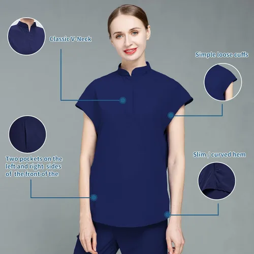 Miniatura 3 de niaahinn Unsex - Conjunto de traje médico para mujer, cuello en V y pierna recta, pantalones con cordón, uniformes de enfermería para hombres