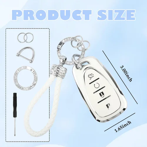 Miniatura 2 de Funda brillante para llavero de automóvil compatible con Chevrolet de 4 botones, funda de TPU con llavero, accesorios de automóvil protector