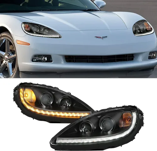 Miniatura 7 de ANZO (121553) 2005-2013 Chevy Corvette Proyector estilo tablón Switchback H.L. Negro ámbar