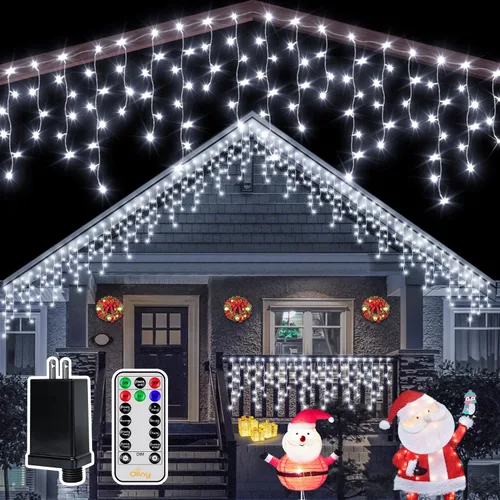 Miniatura 13 de Ollny Luces de carámbano de 504 LED/41 pies, blancas cálidas y frías, con control remoto, 8 modos, temporizadores, impermeables, colgantes