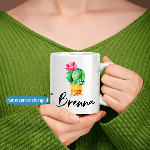 Miniatura 2 de Taza de café personalizada de cactus, taza de flores de cactus con nombre, taza de té de cactus, taza de cerámica con nombre personalizado, regalos