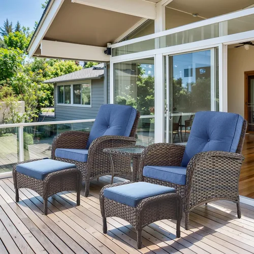Miniatura 35 de HUMMUH Juego de 2 sillas de mimbre para exteriores, sillas de comedor con respaldo alto y asiento profundo para jardín, porche, patio trasero