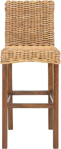 SAFAVIEH Furniture - Taburete de bar Tobie Rattan - Altura del asiento de 29.53 pulgadas - Marrón miel lavado - Madera de mango - Diseño de asiento