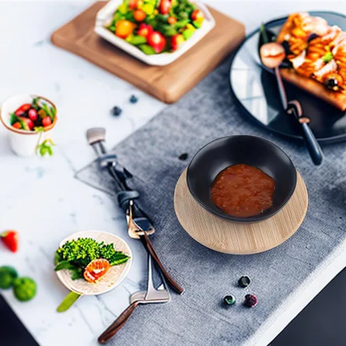 Miniatura 4 de Platos de cerámica mate para salsa de soja, cuencos de salsa de soja para sushi negra, platos de aperitivo con borde irregular para cocina, hogar