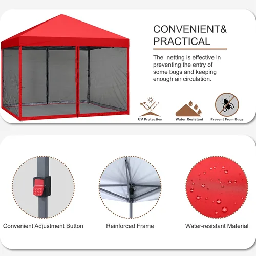 Miniatura 4 de MASTERCANOPY Toldo desplegable para exteriores de fácil instalación con paredes de malla (8 x 8 pies, rojo)