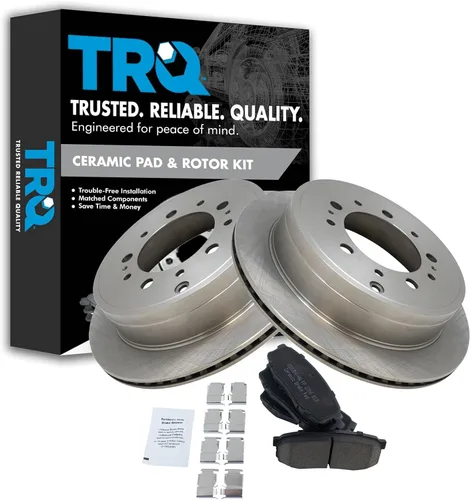 Miniatura 101 de TRQ Kit de rotor de freno trasero y pastillas de cerámica Posi premium compatible con camioneta Chevy GMC