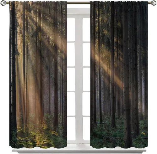 Miniatura 8 de Cortinas de bosque, árboles altos rectos, encantadores paisajes con temática de la naturaleza, cortinas opacas decorativas, para dormitorio, sala