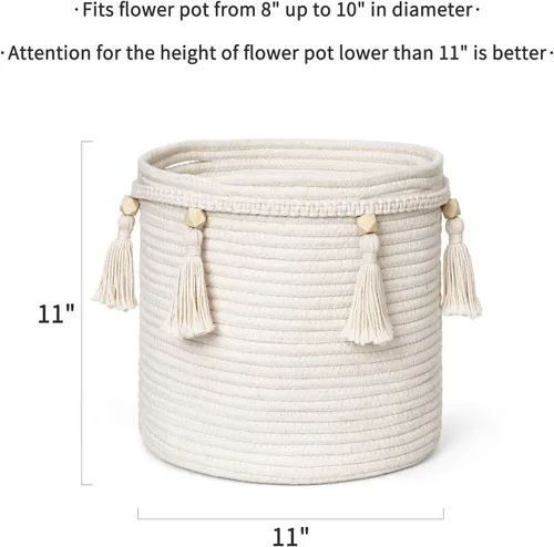 Miniatura 4 de Mkono Cesta decorativa de cuerda de algodón de macramé y organizador de almacenamiento de macramé bohemio para el hogar, dormitorio, sala de estar