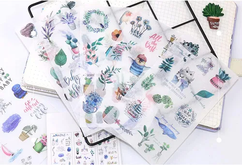 Miniatura 3 de Kawaii - Juego de calcomanías con diseño de plantas verdes y flores, paquete de calcomanías para álbumes de recortes, diario, diario, agenda