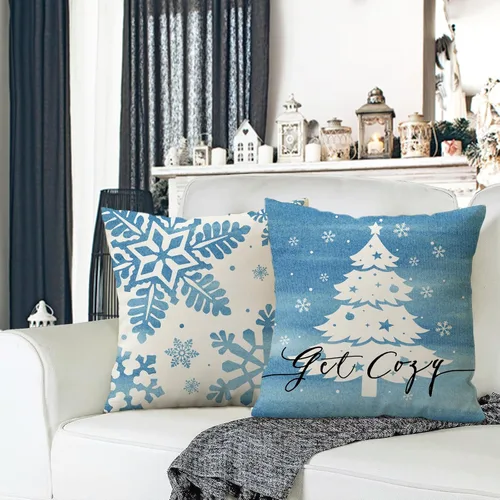 Miniatura 6 de Fahrendom Juego de 4 fundas de almohada decorativas con diseño de copo de nieve de invierno de 20 x 20 pulgadas, diseño de hojas de árbol de Navidad
