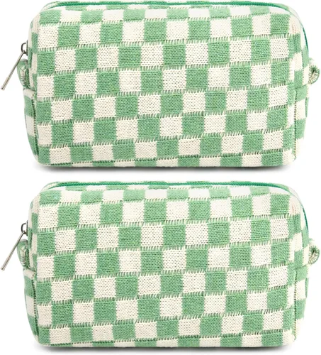 Miniatura 33 de SOIDRAM 6 Piezas Bolsa de Maquillaje a Cuadros Preppy Bolsa de Cosméticos a Granel Rosa Negra Bolsa de Maquillaje Personalizada Bolsa de Viaje de 6