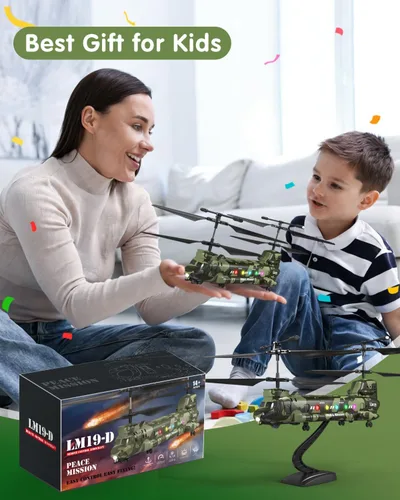 Miniatura 7 de Helicóptero de control remoto Chinook del ejército, helicóptero RC de transporte militar LM19-D, retención de altitud, despegue y aterrizaje con una