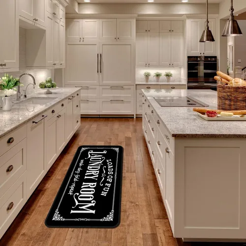Miniatura 5 de Alfombra de lavandería de 20 x 47 pulgadas, antideslizante, para cocina, baño, pasillo, lavandería, decoración de habitación, color negro