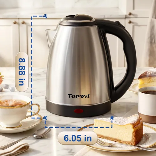 Miniatura 7 de TOPWIT Hervidor eléctrico de agua caliente, hervidor eléctrico de acero inoxidable de 2.0 L, hervidor de té y café, calentador de agua sin BPA con F