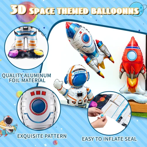 Miniatura 4 de RoundFunny 8 globos de cohete para el espacio exterior, globos de aluminio para astronautas espaciales, naves espaciales, cohetes, temática