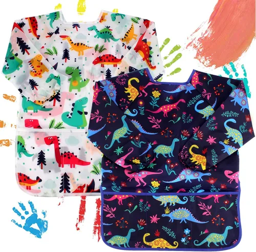 CUBACO Delantal de pintura para niños, 2 piezas impermeables para niños de 3 a 8 años, delantales para pintar delantales con manga larga color