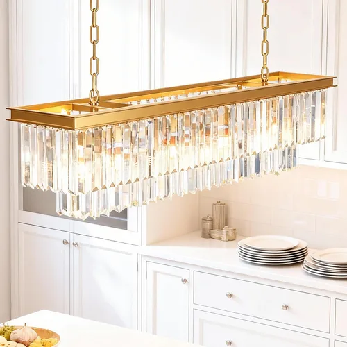 Miniatura 9 de Lámpara de Araña Moderna de Cristal K9, Luminaria Colgante de Techo Rectangular con 8 Luces para Comedor y Cocina, Acabado en Cromo, L33.5 Pulgadas