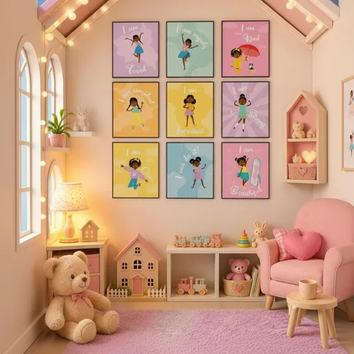 Miniatura 6 de Outus 9 piezas de decoración de pared de niña negra para habitación de niñas, cita inspiradora, arte de pared afroamericano, decoración