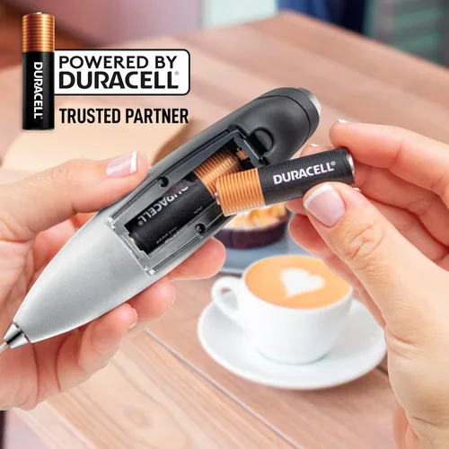 Miniatura 88 de Zulay Kitchen FrothMate Potente espumador de leche portátil y compacto para hacer espuma de mano, lattes, capuchinos Plateado transparente