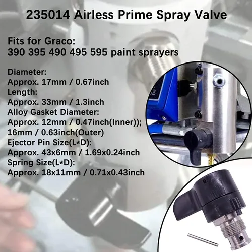 Miniatura 8 de 235014 Válvula de vaporización/drenaje sin aire - Compatible con Graco 210/230/390/395/490/495/595 y 3400 - Reemplazo del mercado de accesorios
