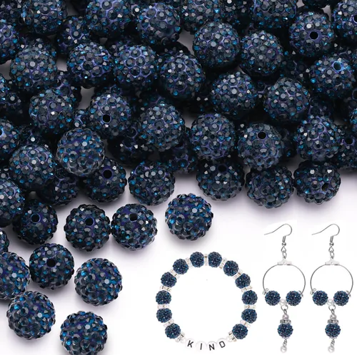 Miniatura 13 de 100 cuentas de diamantes de imitación de 0.394 pulgadas para la fabricación de joyas, 10 cuentas redondas brillantes de discoteca de Shamballa