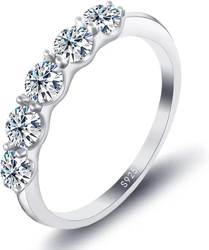 Inf.Story Anillo de boda de moissanita de 5 piedras de moissanita de 0.118in, 0.5 cttw de color D, diamante de laboratorio chapado en oro de 18