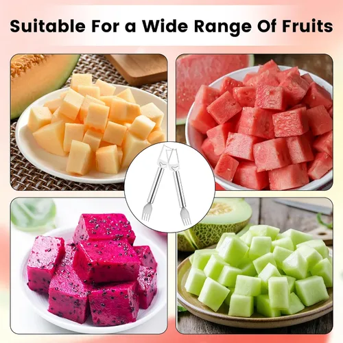 Miniatura 7 de Cortador de frutas de acero inoxidable 2 en 1, herramienta de corte de tenedor de sandía 2026, cuchillo cortador de sandía de doble cabezal