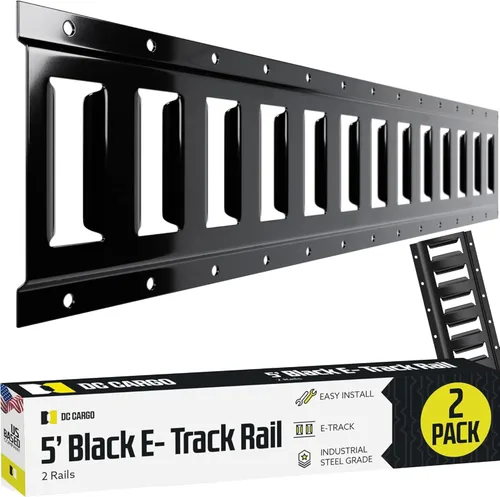 Kit de 2 rieles de amarre E-Track de 5 pies, recubrimiento en polvo negro, para garaje, camioneta, remolque, amarre de motocicleta y cuatrimoto,