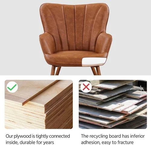 Miniatura 6 de Yaheetech Sillón de piel sintética, silla moderna con patas de metal, cómoda silla tapizada para sala de estar, dormitorio, tocador, marrón, 2 piezas