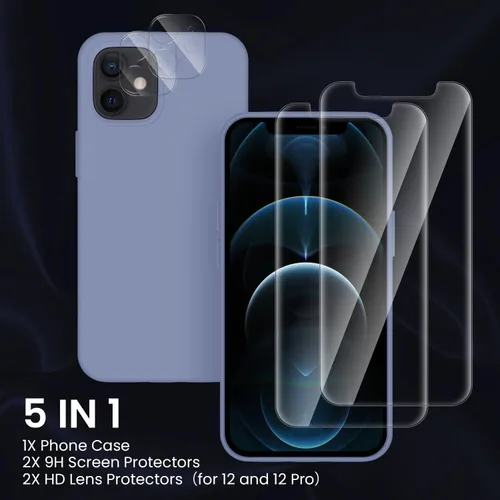 Miniatura 3 de Cordking [5 en 1] - Funda de silicona a prueba de golpes con forro de microfibra diseñada para iPhone 12 / 12 Pro, con 2 protectores de pantalla + 2