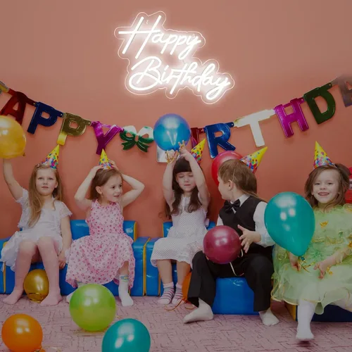 Miniatura 9 de Letrero de neón de feliz cumpleaños para decoración de pared, luz de neón LED blanca de 17×12 pulgadas, letrero de luz de neón de feliz cumpleaños