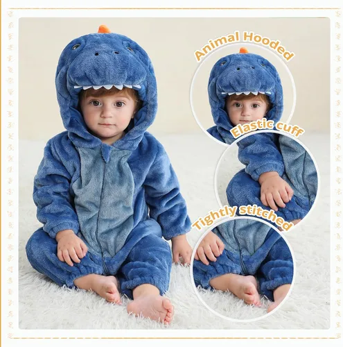 Miniatura 2 de MICHLEY - Overol unisex para bebé, mameluco estilo animal, con capucha, de franela, cosplay, para invierno u otoño