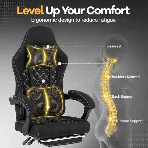 Miniatura 4 de Giantex Silla de juegos, silla ergonómica para computadora con reposacabezas, soporte lumbar, reposabrazos de conexión, respaldo reclinable