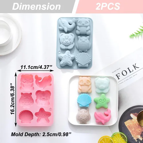 Miniatura 2 de Paquete de 2 moldes de silicona para chocolate, búho, tigre, delfín, para pasteles, gomitas, gelatina, cubitos de hielo, decoración de pasteles
