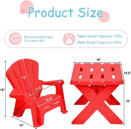 Miniatura 6 de Costzon Juego de mesa y silla para niños, mesa de actividades al aire libre y sillas Adirondack para picnic, jardín, patio, patio trasero y playa