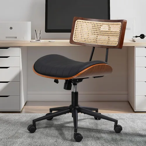 Silla de oficina para el hogar Newnno con ruedas, silla de escritorio de altura ajustable con respaldo de ratán, silla de ordenador giratoria de