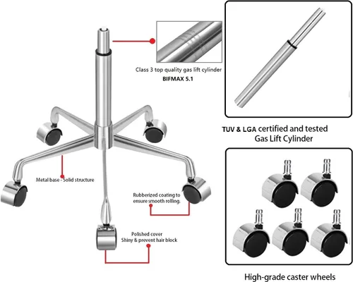 Miniatura 6 de Kaleurrier Taburete ergonómico giratorio con ruedas, hidráulico de elevación neumática, altura ajustable, silla ligera para clínica, peluquería